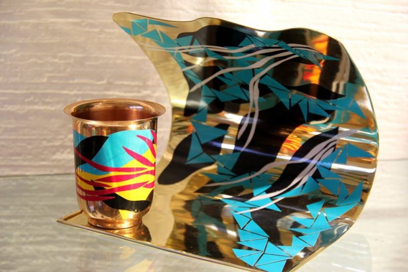 Chamak Patti copper goblet and C-curve platter