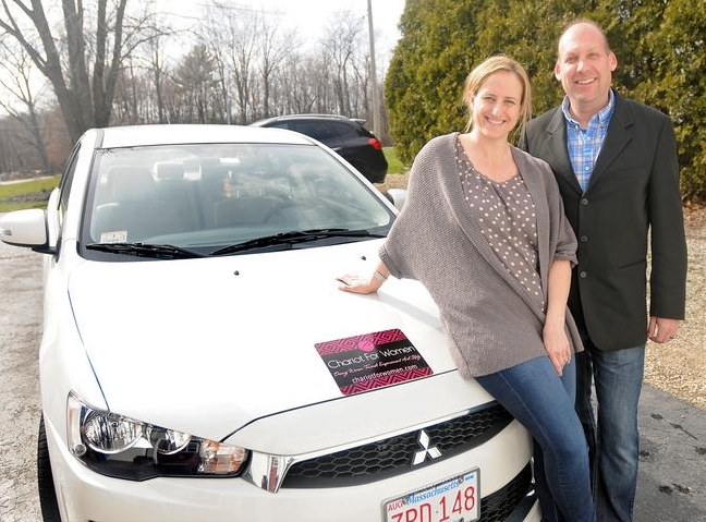 Kelley and Michael Pelletz, founders of a ridesharing program catering exclusively for women, by women, called "Chariot for Women", seen at their home in Charlton, Thursday, Mar. 31, 2016. (Pic credit: Steve Lanava/Telegraph) 