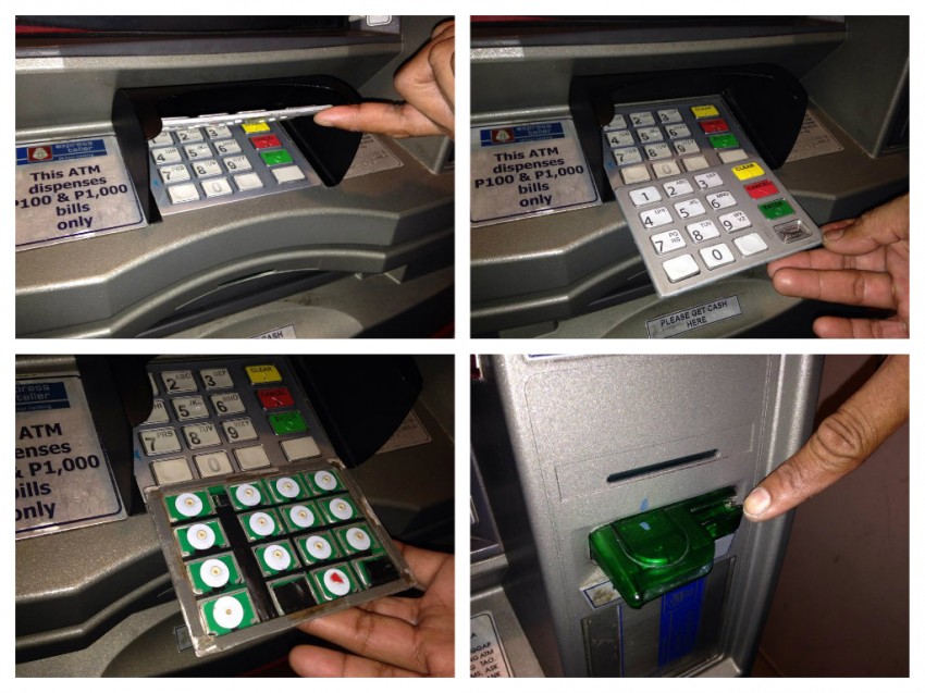 The ATM skimmer comes in the form of a keypad overlay, and an attachment that goes over the card reader.(Pic credit: FJ Castle/Facebook) 