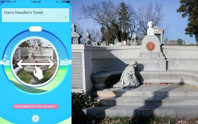 Harry Houdini's tomb is a Pokestop at New Yorks' Machpelah Cemetery in Queens. 