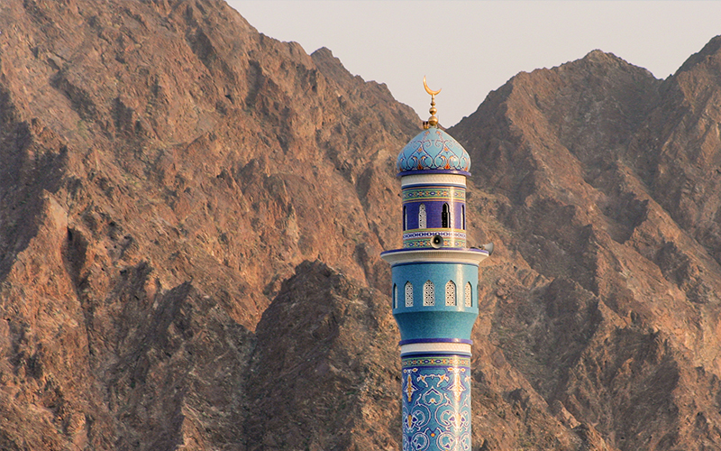 A blue minaret of a mosque in Muscat, Oman (Photo credit: Jonathan E. Shaw/Flickr)