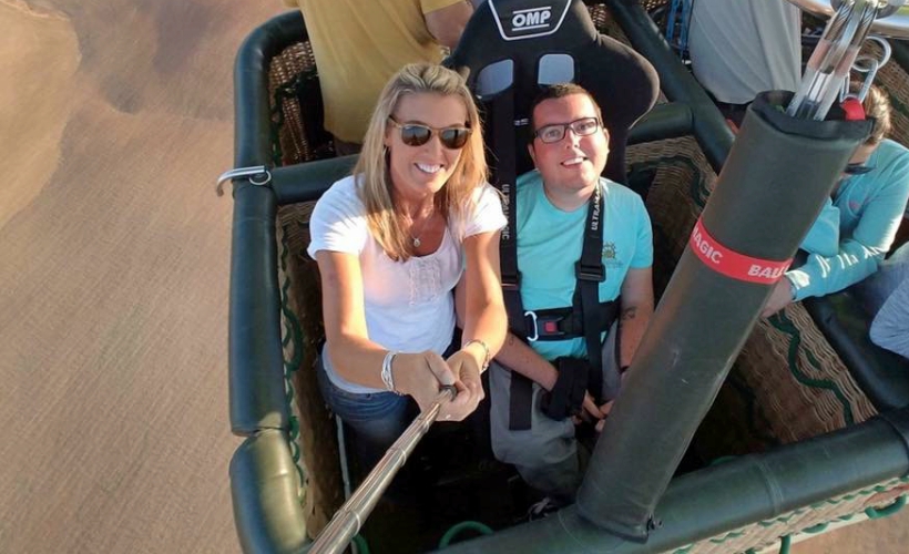Cory and his mother on a hot air balloon ride over Israel (Photo Credit: )
