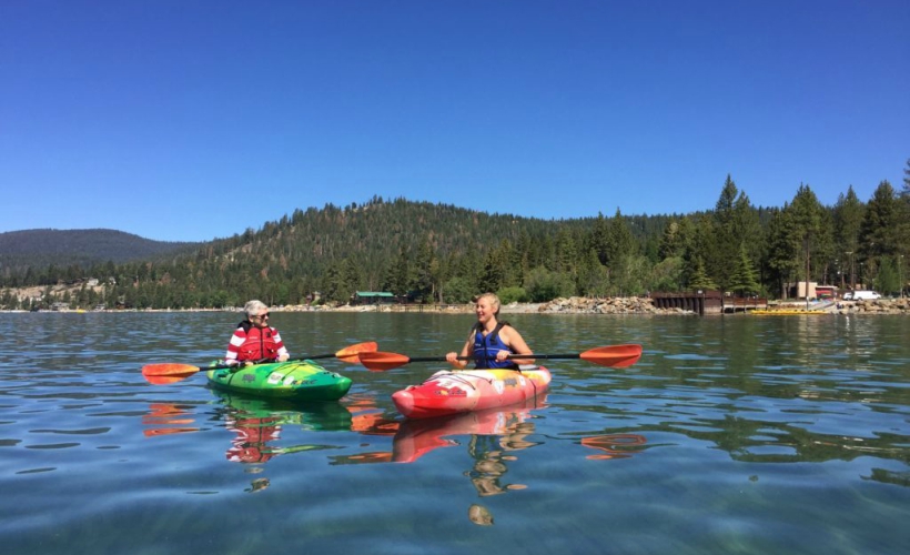 Kayaking lesson with Allie Ibsen at Achieve Tahoe (Photo Credit: incredibleaccessible.com