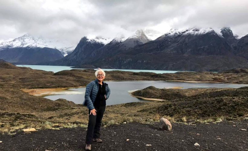 Hermandari Kartowisastro is all smiles at Patagonia, Chili (Photo Credit: Instagram @hermandari_kartowisastro)
