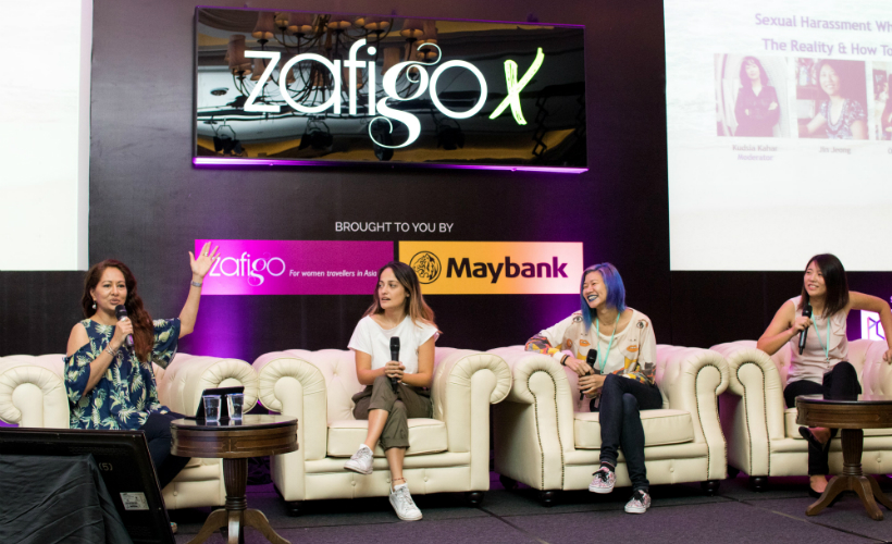(L-R) Kudsia Kahar (moderator), Özge Elif Özer, Petrina Thong and Jin Jeong during the 'Sexual Harrassment While Travelling' panel