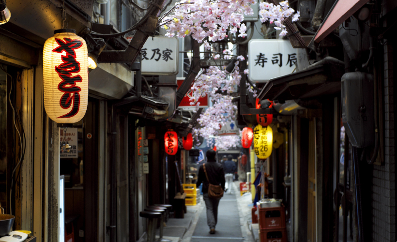 An alley in Omoide Yokocho during the day