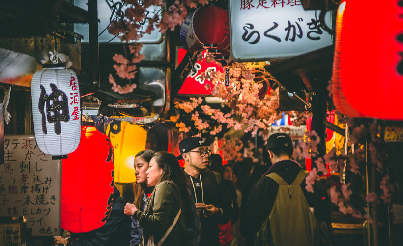 Tourists walking down Memory Lane in Tokyo, Japan