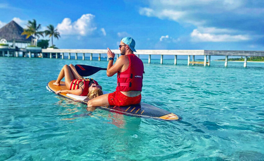 Bond over water sports at a pristine lagoon in the Maldives