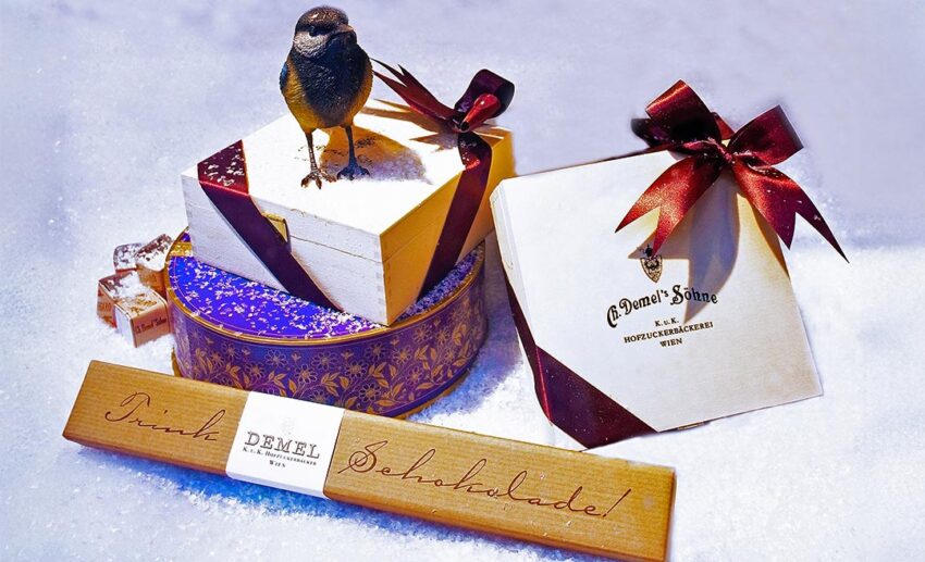 An elegant box of assorted handmade chocolates from Demel in Vienna.