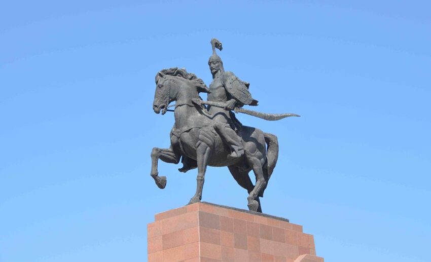 The statue of the legendary warrior Manas, the unifier of the Kyrgyz people, located at Ala-Too Square in Bishkek.
