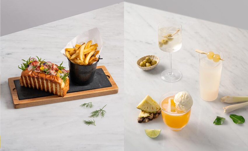 A buttery Canadian Atlantic lobster roll and a selection of curated gin cocktails at JIN Gastrobar.