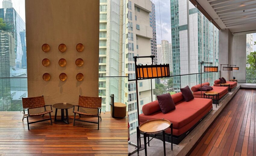 Minimalist and sophisticated lounge seating options in the quieter section of SANTAI Pool Bar & Lounge.