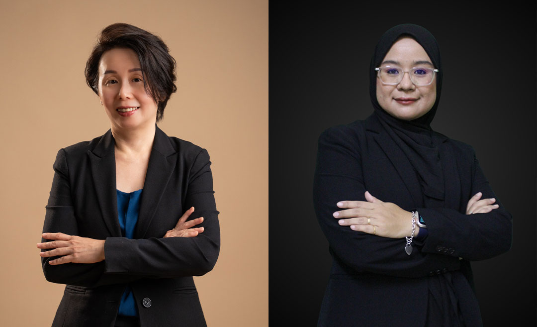 A two-image professional portrait collage featuring Associate Professor Dr Chong Wei Ying on the left and Norshahila Mohamad Razak on the right, both members of the Eradicating Poverty Impact Lab at Taylor’s University.