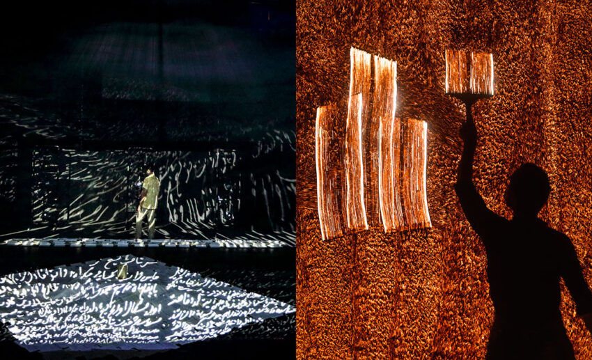 A two-image collage of KL Festival 2026 performances: (Left) A scene from Fragments of Tuah; (Right) A silhouette shot from "Origin of a Tale" by Lebanon’s Collectif Kahraba.